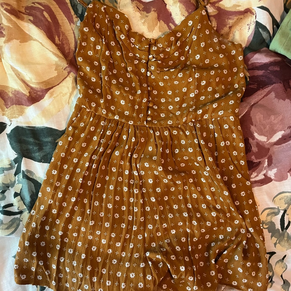 One Clothing; dark orange romper with flowers